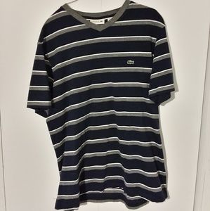 Mens Striped Lacoste V Neck Tshirt
